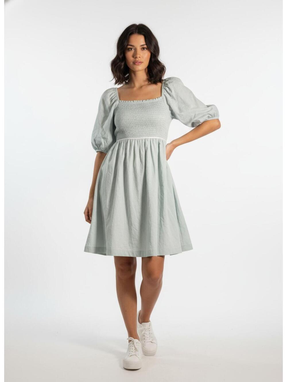 Arula Light Sage Puff Sleeve  Open Back Dress Size A (16-18)